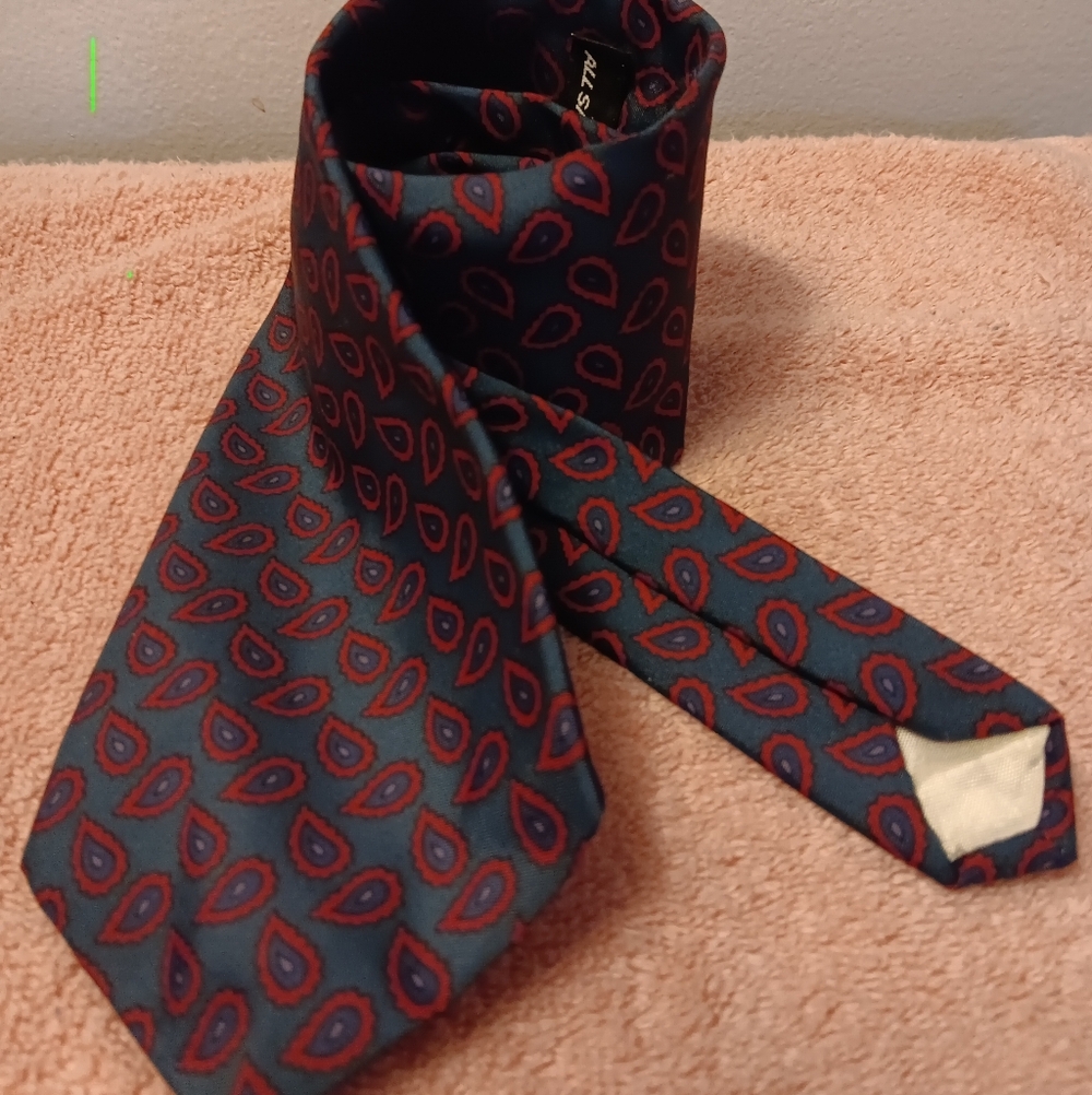 Silk Italian Made Elegant Blue and Red Paisley Tie